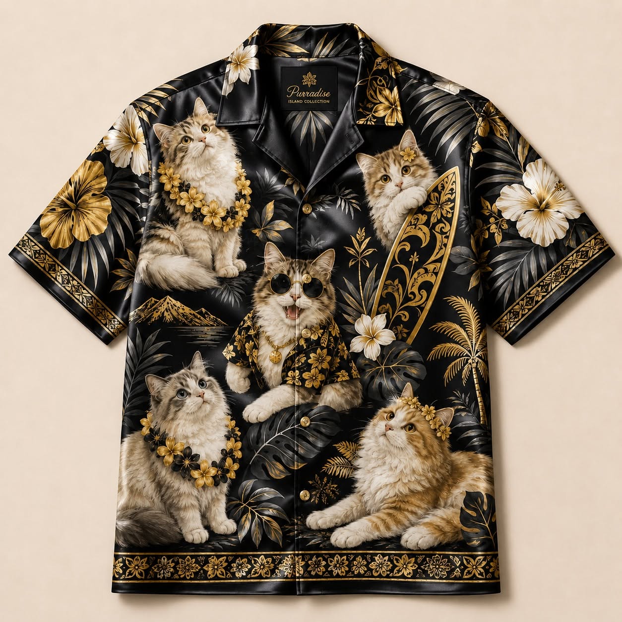 Áo Hawaii Mèo Satin